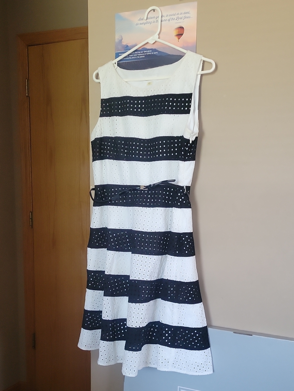 Classic Sleeveless Black & White Striped Eyelet Dress